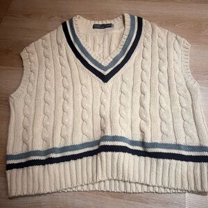 Ralph Lauren Cream Cable Knit V-Neck Sweater Vest